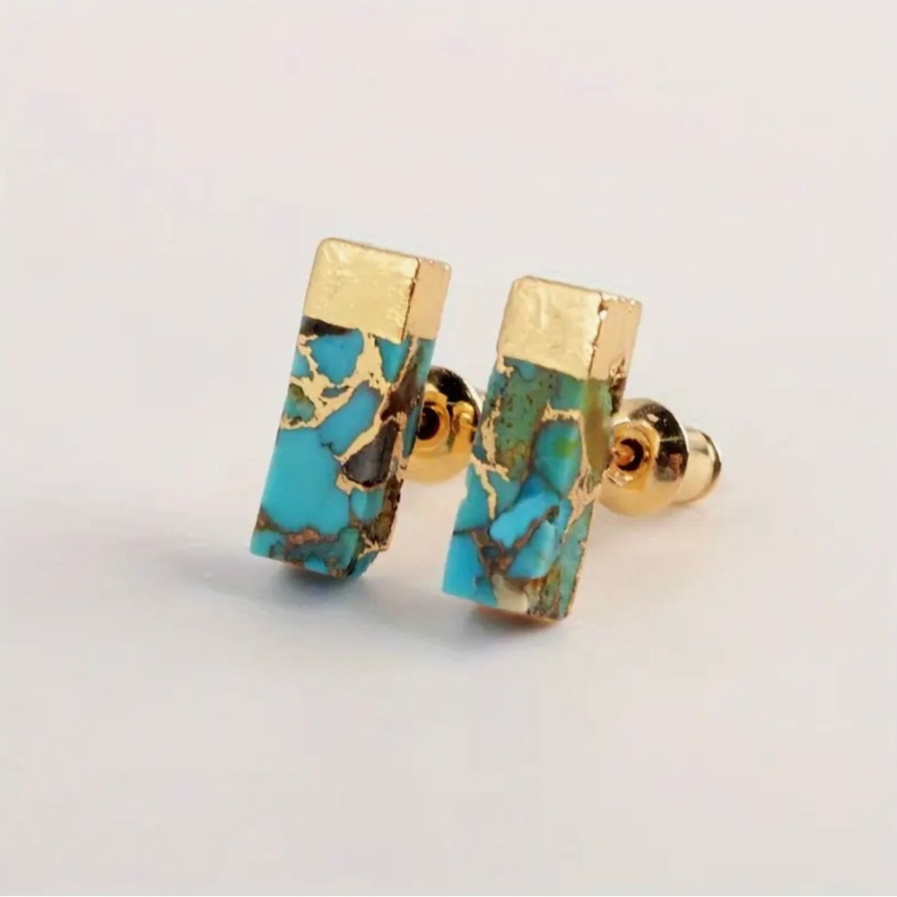 18K Gold Dipped Turquoise Post Earrings | Brand New
